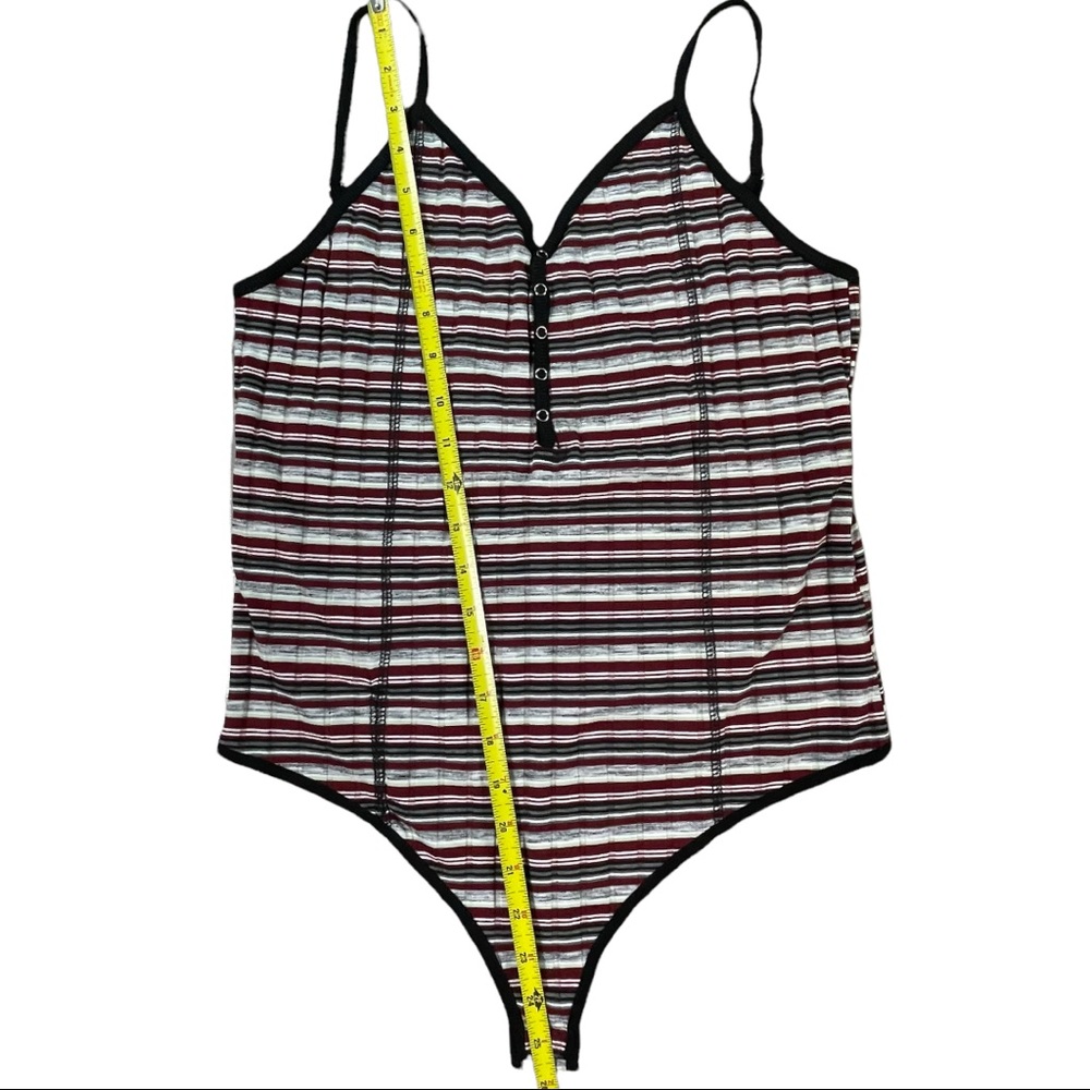 POL size large black, grey, red, cream, & white striped bodysuit, snap bottom - Picture 10 of 16
